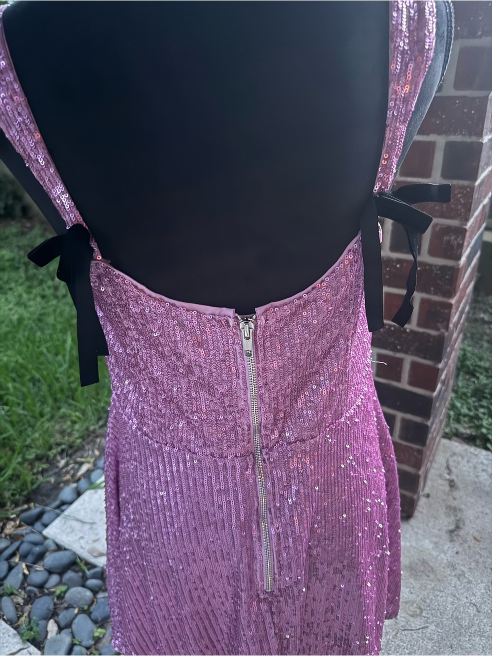 ⁠⁠For Love & Lemons Candice Sequin Mini Dress XL Cowl Neck Pink⁠ (Fits S or M) - Picture 7 of 14